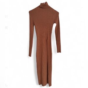 ASTR the Label High Slit Turtleneck Sweater Size XS Camel Brown